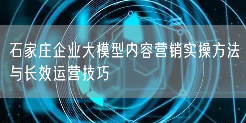 石家庄企业大模型内容营销实操方法与长效运营技巧